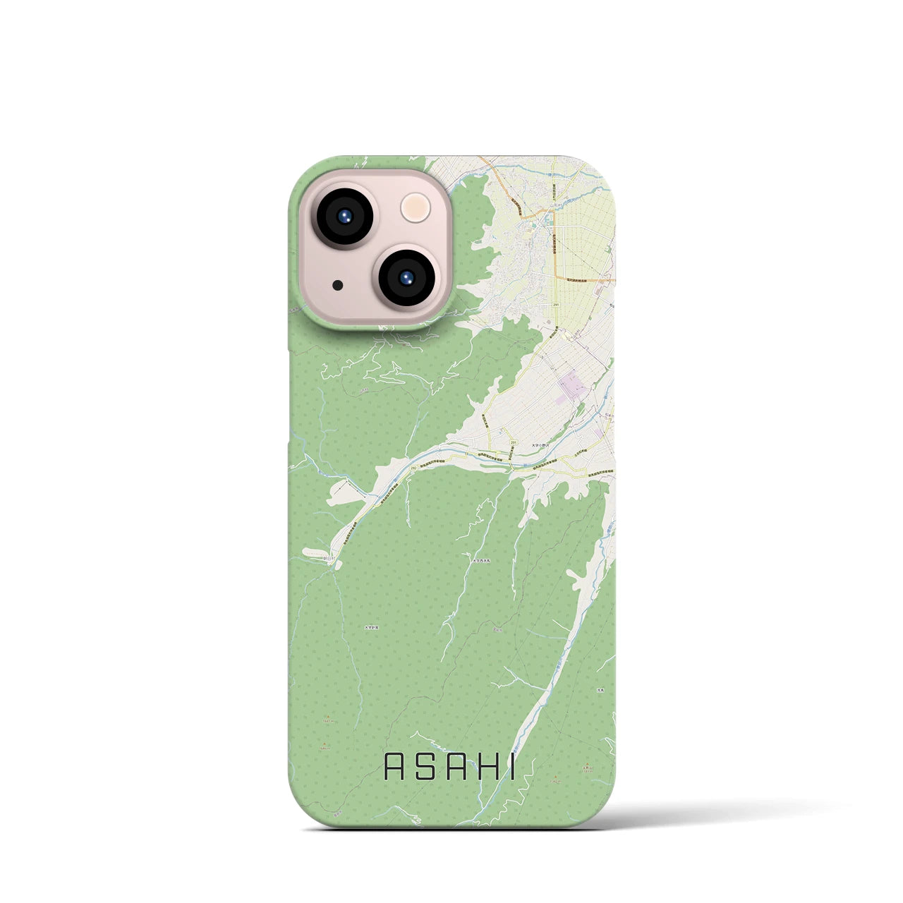 【朝日（長野県）】地図柄iPhoneケース（バックカバータイプ・ナチュラル）iPhone 13 mini 用