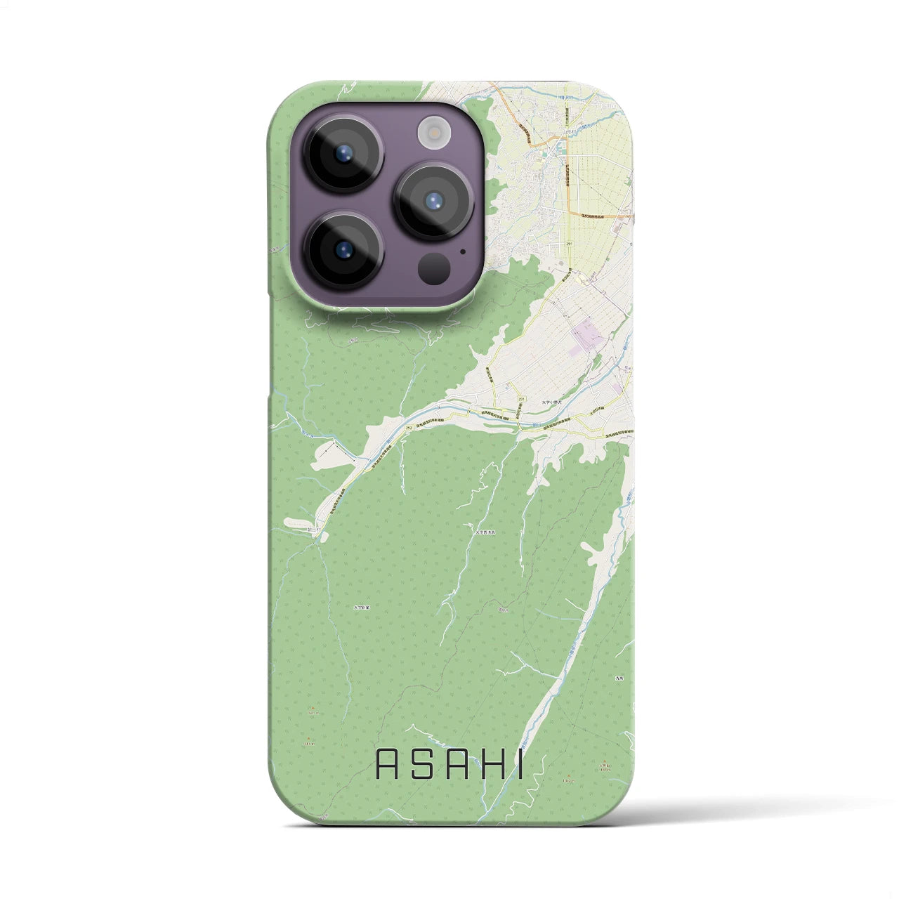 【朝日（長野県）】地図柄iPhoneケース（バックカバータイプ・ナチュラル）iPhone 14 Pro 用