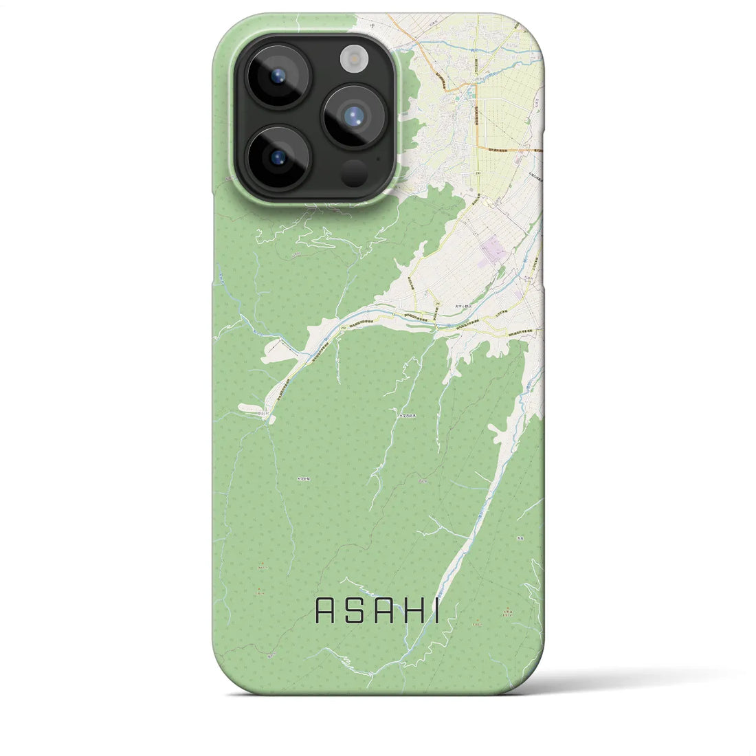 【朝日（長野県）】地図柄iPhoneケース（バックカバータイプ・ナチュラル）iPhone 15 Pro Max 用