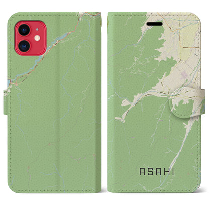 【朝日（長野県）】地図柄iPhoneケース（手帳タイプ）ナチュラル・iPhone 11 用