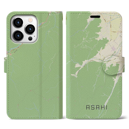 【朝日（長野県）】地図柄iPhoneケース（手帳タイプ）ナチュラル・iPhone 13 Pro 用