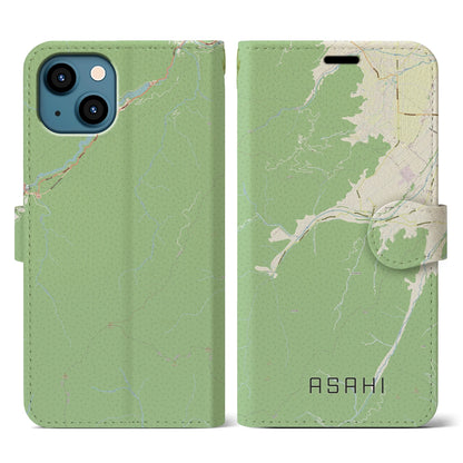 【朝日（長野県）】地図柄iPhoneケース（手帳タイプ）ナチュラル・iPhone 13 用