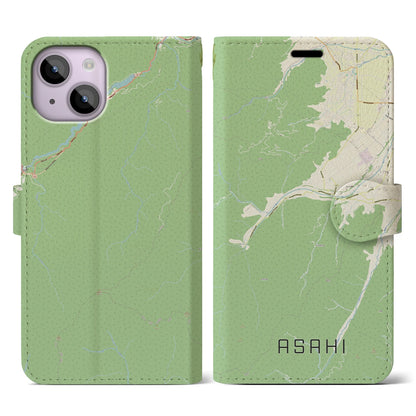 【朝日（長野県）】地図柄iPhoneケース（手帳タイプ）ナチュラル・iPhone 14 用