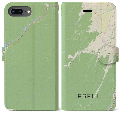 【朝日（長野県）】地図柄iPhoneケース（手帳タイプ）ナチュラル・iPhone 8Plus /7Plus / 6sPlus / 6Plus 用