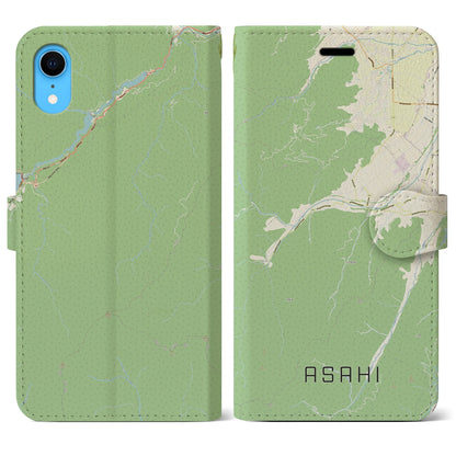 【朝日（長野県）】地図柄iPhoneケース（手帳タイプ）ナチュラル・iPhone XR 用