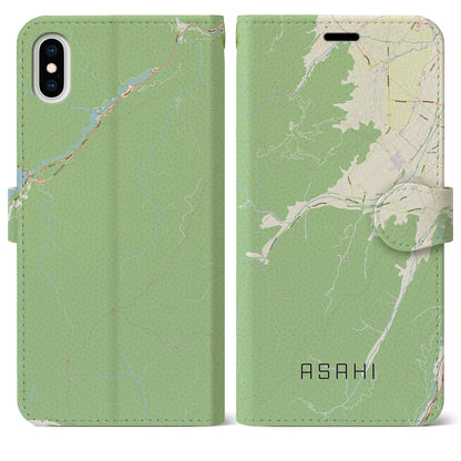 【朝日（長野県）】地図柄iPhoneケース（手帳タイプ）ナチュラル・iPhone XS Max 用