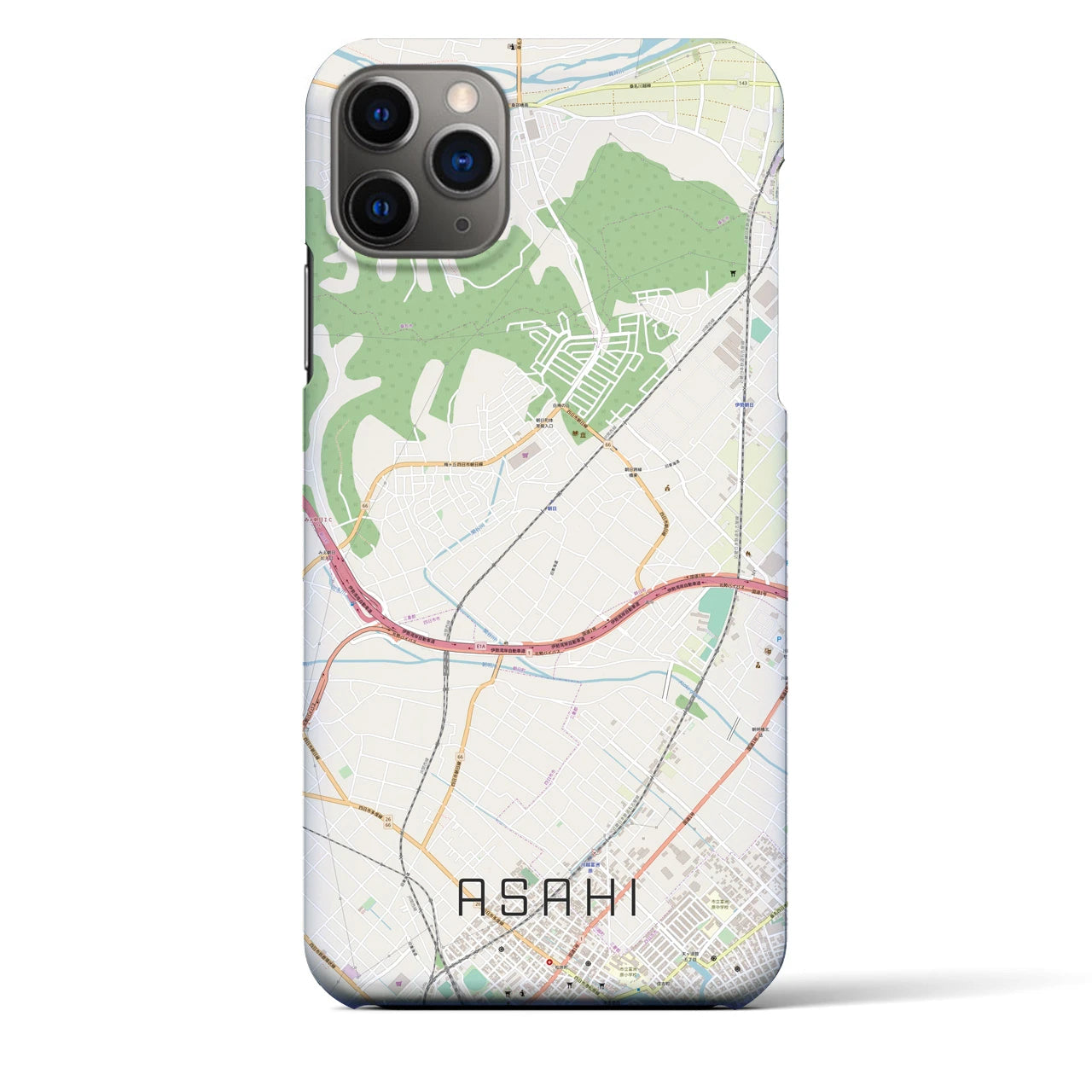 【朝日】地図柄iPhoneケース（バックカバータイプ・ナチュラル）iPhone 11 Pro Max 用