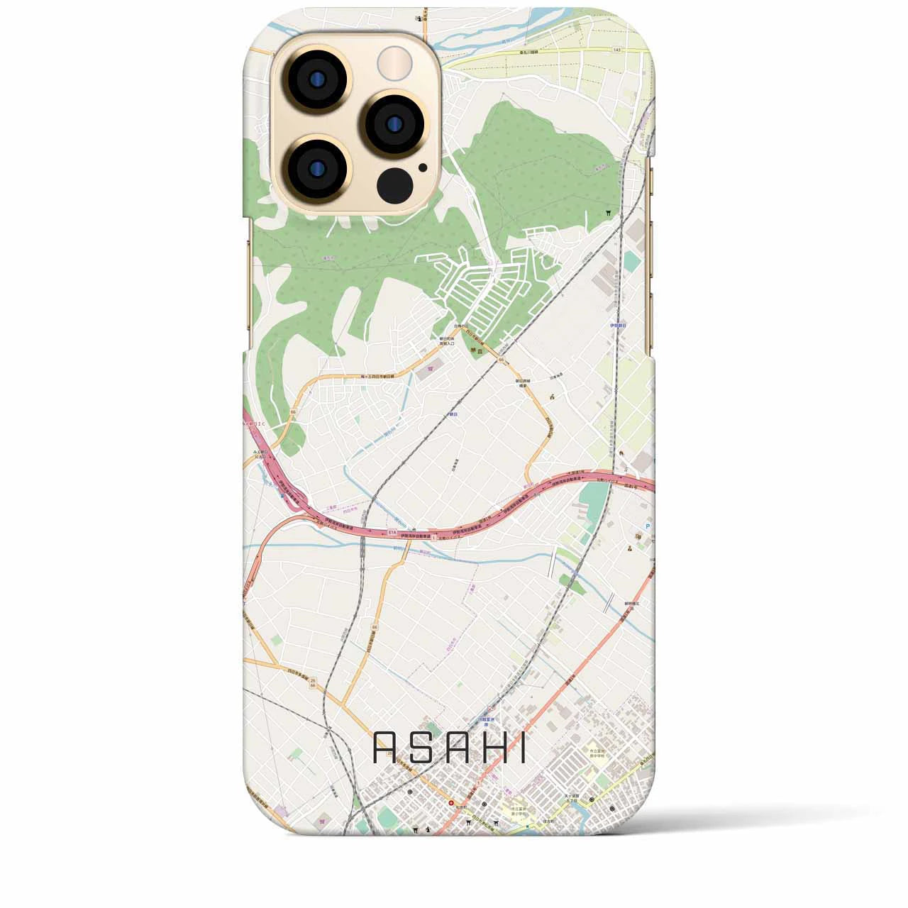 【朝日】地図柄iPhoneケース（バックカバータイプ・ナチュラル）iPhone 12 Pro Max 用