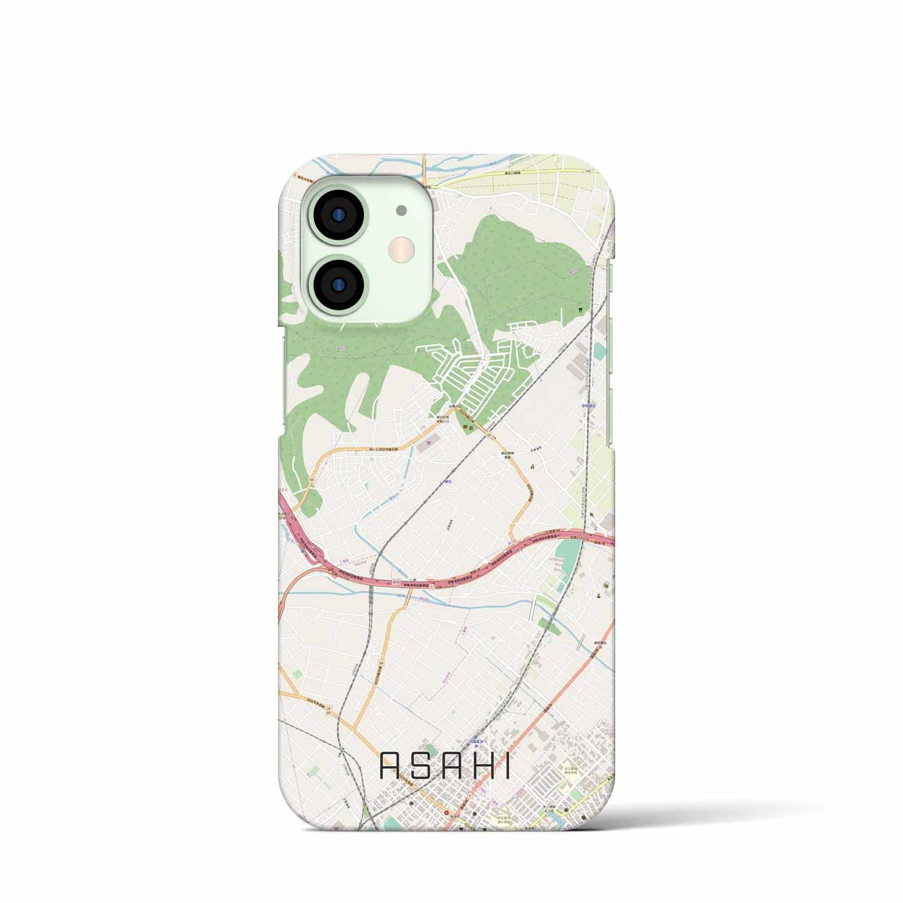 【朝日】地図柄iPhoneケース（バックカバータイプ・ナチュラル）iPhone 12 mini 用