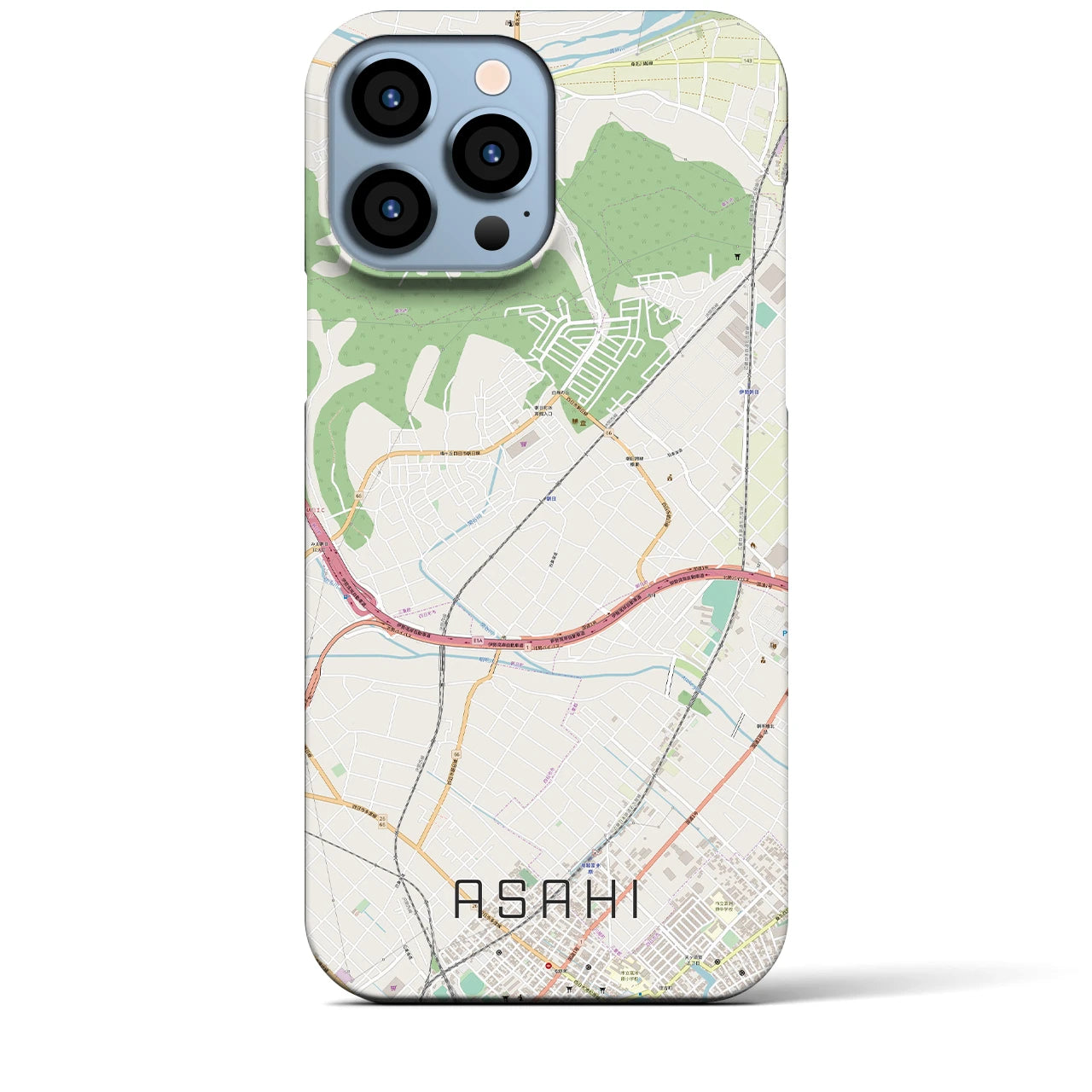 【朝日】地図柄iPhoneケース（バックカバータイプ・ナチュラル）iPhone 13 Pro Max 用
