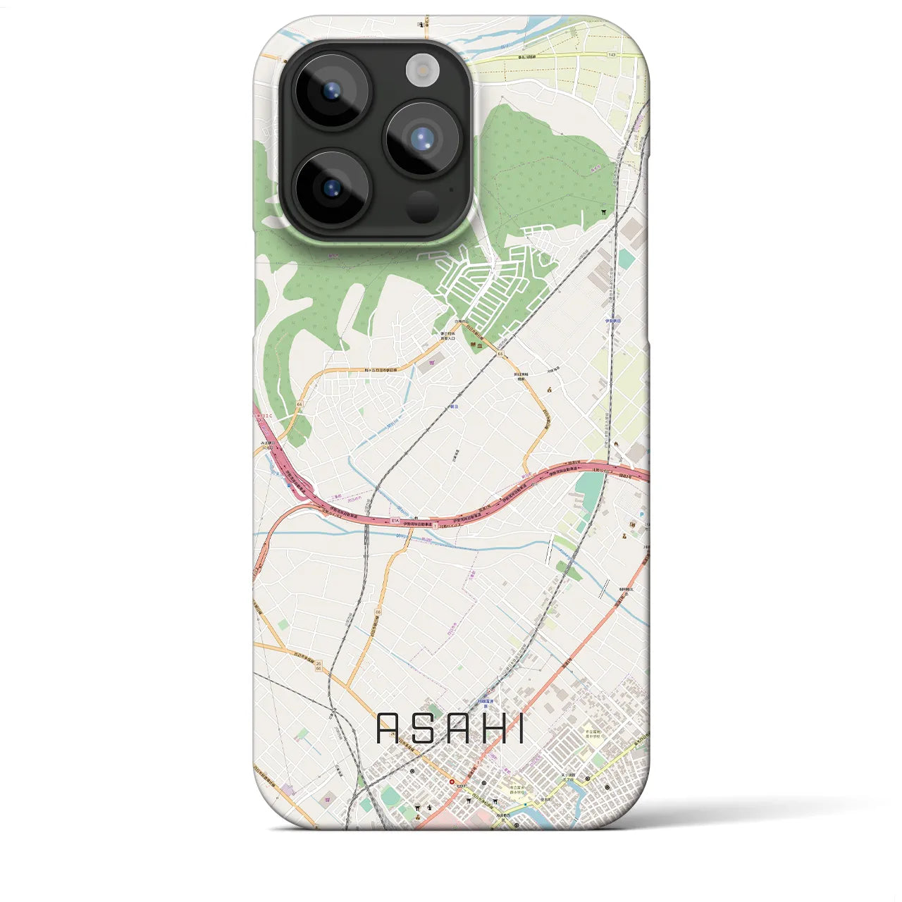 【朝日】地図柄iPhoneケース（バックカバータイプ・ナチュラル）iPhone 15 Pro Max 用