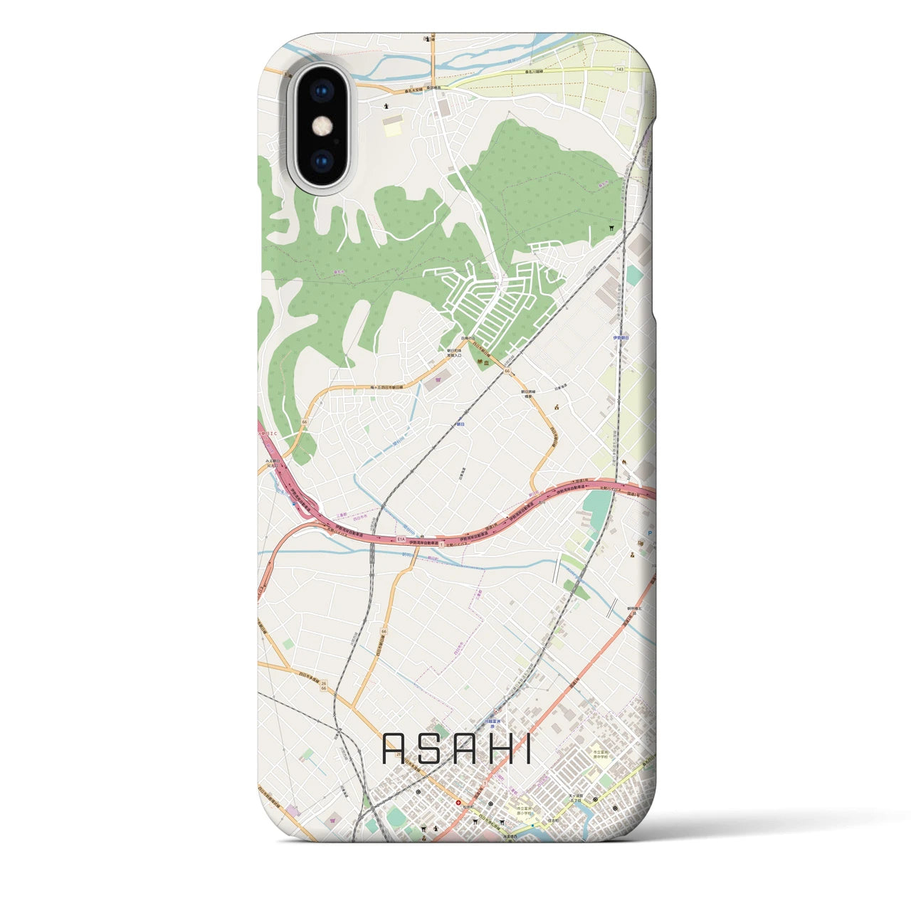 【朝日】地図柄iPhoneケース（バックカバータイプ・ナチュラル）iPhone XS Max 用