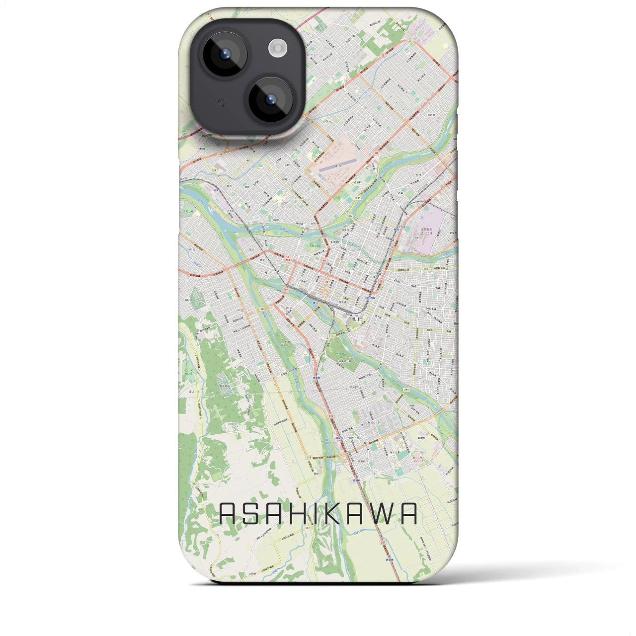 【旭川】地図柄iPhoneケース（バックカバータイプ・ナチュラル）iPhone 14 Plus 用