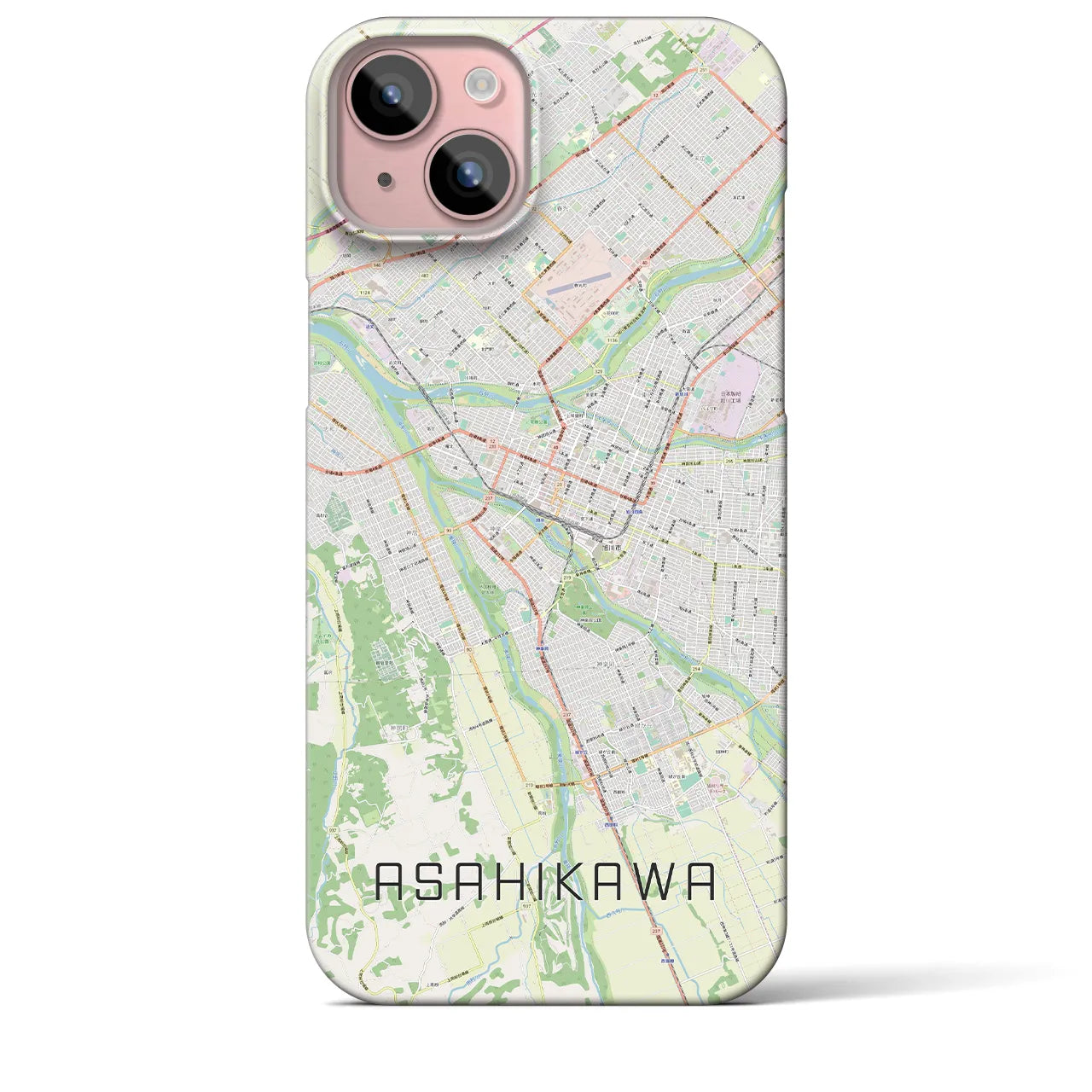 【旭川】地図柄iPhoneケース（バックカバータイプ・ナチュラル）iPhone 15 Plus 用