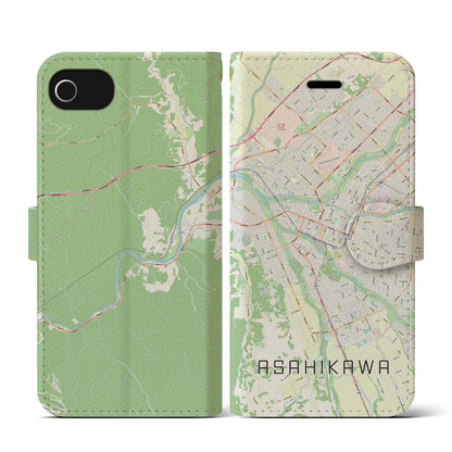 【旭川（北海道）】地図柄iPhoneケース（手帳タイプ）ナチュラル・iPhone SE（第3 / 第2世代） / 8 / 7 / 6s / 6 用