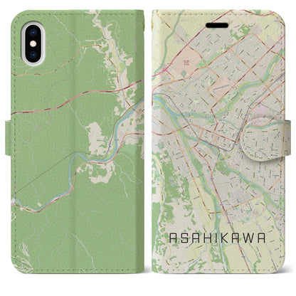 【旭川（北海道）】地図柄iPhoneケース（手帳タイプ）ナチュラル・iPhone XS Max 用