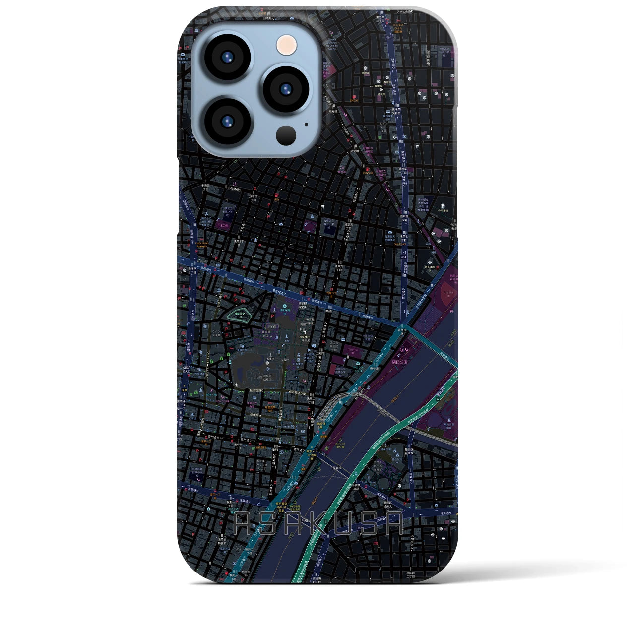 【浅草2】地図柄iPhoneケース（バックカバータイプ・ブラック）iPhone 13 Pro Max 用