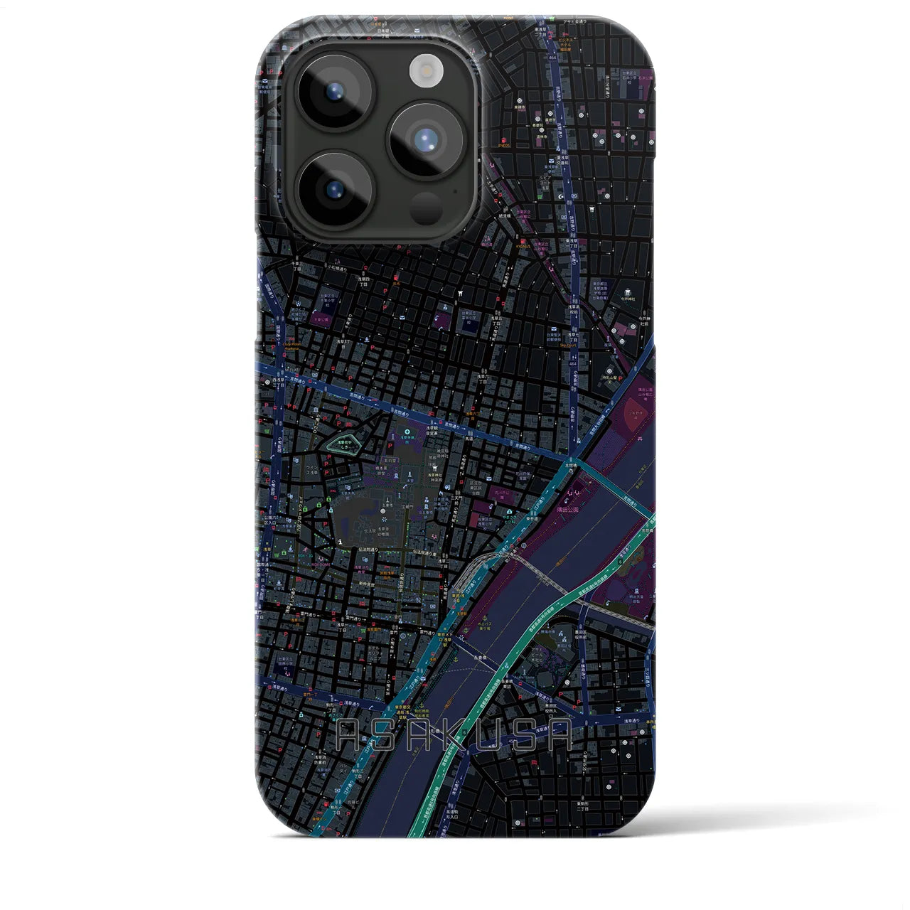 【浅草2】地図柄iPhoneケース（バックカバータイプ・ブラック）iPhone 15 Pro Max 用