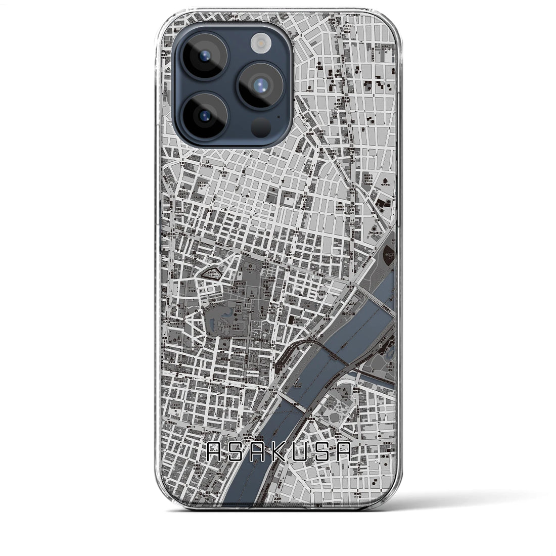 【浅草2】地図柄iPhoneケース（クリアタイプ・モノトーン）iPhone 15 Pro Max 用