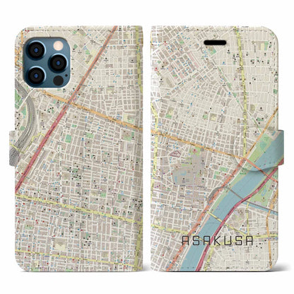 【浅草2（東京都）】地図柄iPhoneケース（手帳タイプ）ナチュラル・iPhone 12 / 12 Pro 用