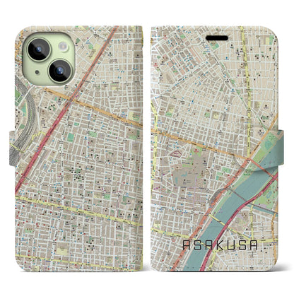 【浅草2（東京都）】地図柄iPhoneケース（手帳タイプ）ナチュラル・iPhone 15 用