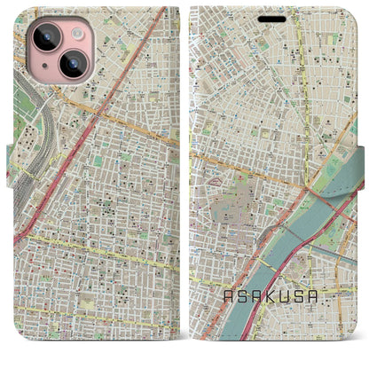 【浅草2（東京都）】地図柄iPhoneケース（手帳タイプ）ナチュラル・iPhone 15 Plus 用