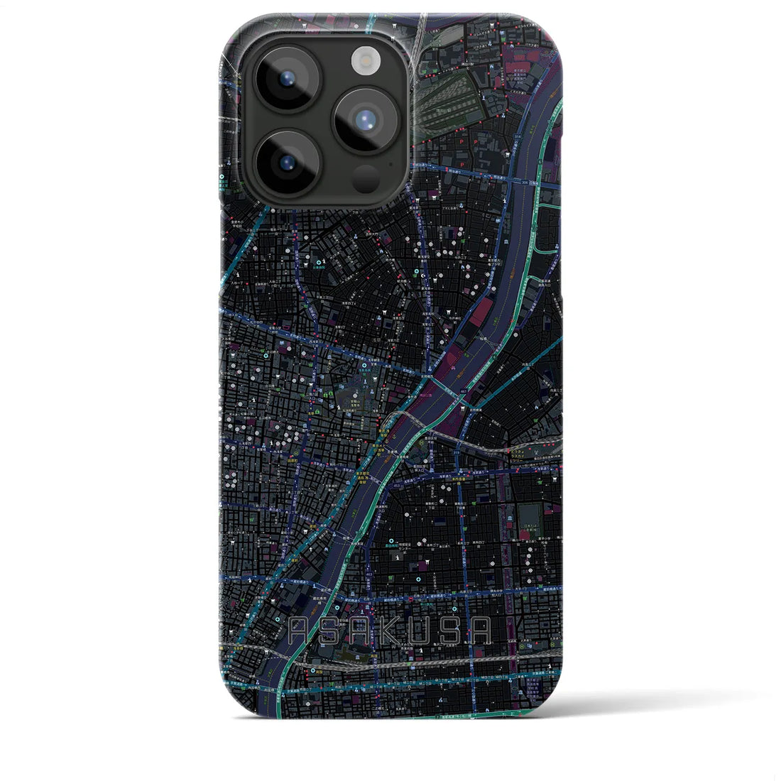 【浅草】地図柄iPhoneケース（バックカバータイプ・ブラック）iPhone 15 Pro Max 用