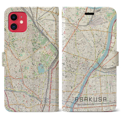 【浅草（東京都）】地図柄iPhoneケース（手帳タイプ）ナチュラル・iPhone 11 用