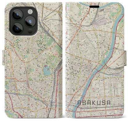 【浅草（東京都）】地図柄iPhoneケース（手帳タイプ）ナチュラル・iPhone 15 Pro Max 用