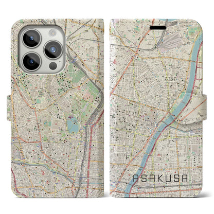 【浅草（東京都）】地図柄iPhoneケース（手帳タイプ）ナチュラル・iPhone 15 Pro 用