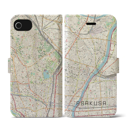 【浅草（東京都）】地図柄iPhoneケース（手帳タイプ）ナチュラル・iPhone SE（第3 / 第2世代） / 8 / 7 / 6s / 6 用