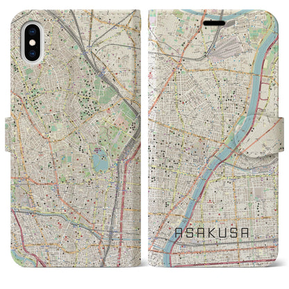 【浅草（東京都）】地図柄iPhoneケース（手帳タイプ）ナチュラル・iPhone XS Max 用