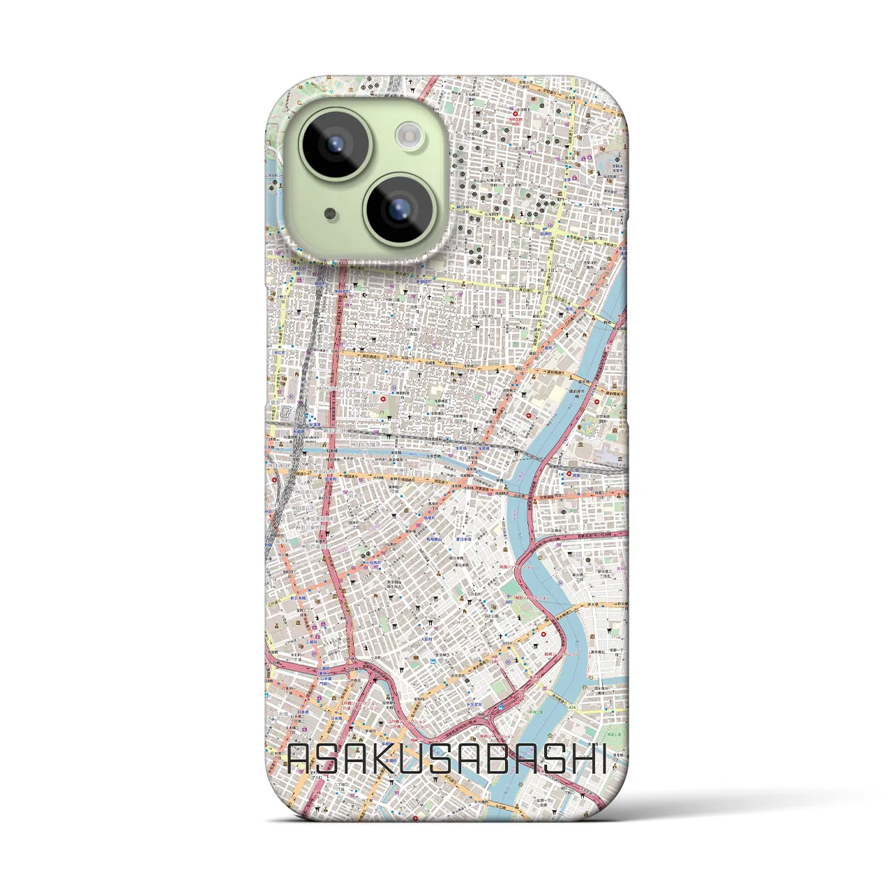 【浅草橋】地図柄iPhoneケース（バックカバータイプ・ナチュラル）iPhone 15 用