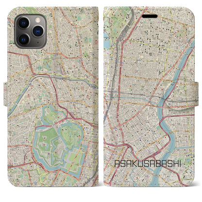 【浅草橋（東京都）】地図柄iPhoneケース（手帳タイプ）ナチュラル・iPhone 11 Pro Max 用