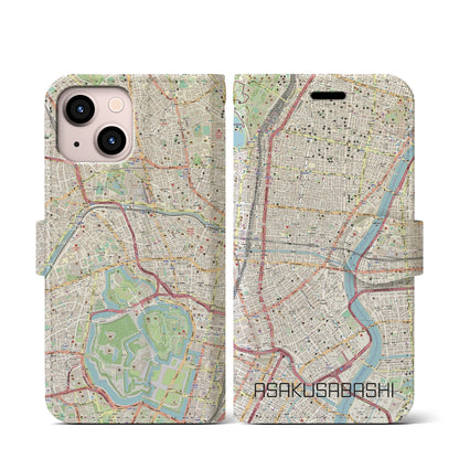 【浅草橋（東京都）】地図柄iPhoneケース（手帳タイプ）ナチュラル・iPhone 13 mini 用