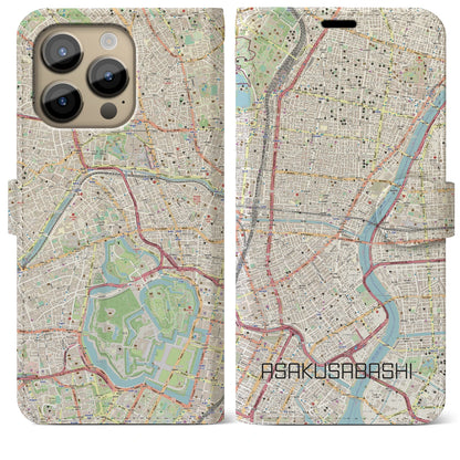 【浅草橋（東京都）】地図柄iPhoneケース（手帳タイプ）ナチュラル・iPhone 14 Pro Max 用