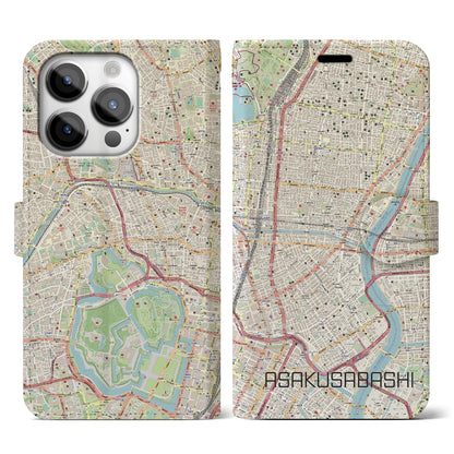 【浅草橋（東京都）】地図柄iPhoneケース（手帳タイプ）ナチュラル・iPhone 14 Pro 用
