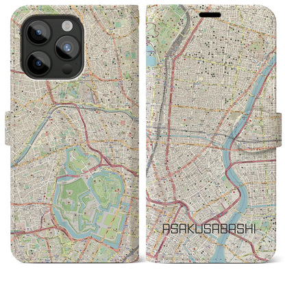 【浅草橋（東京都）】地図柄iPhoneケース（手帳タイプ）ナチュラル・iPhone 15 Pro Max 用