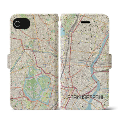 【浅草橋（東京都）】地図柄iPhoneケース（手帳タイプ）ナチュラル・iPhone SE（第3 / 第2世代） / 8 / 7 / 6s / 6 用