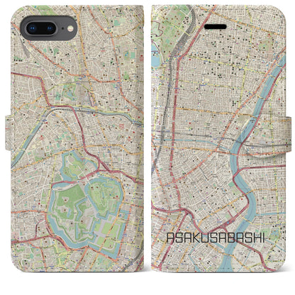 【浅草橋（東京都）】地図柄iPhoneケース（手帳タイプ）ナチュラル・iPhone 8Plus /7Plus / 6sPlus / 6Plus 用