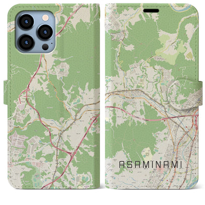 【安佐南（広島県）】地図柄iPhoneケース（手帳タイプ）ナチュラル・iPhone 13 Pro Max 用