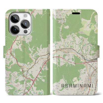 【安佐南（広島県）】地図柄iPhoneケース（手帳タイプ）ナチュラル・iPhone 14 Pro 用