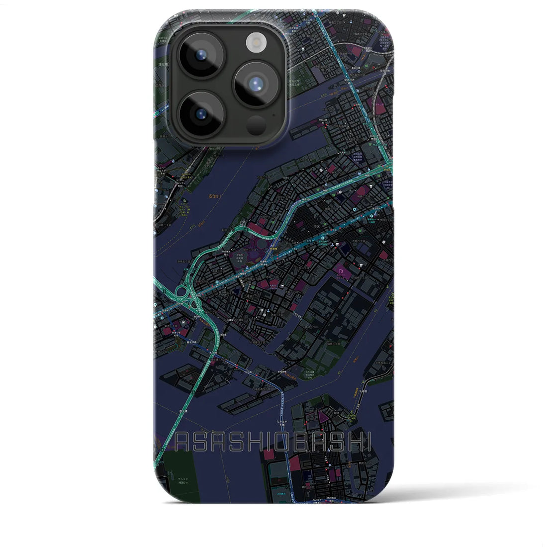 【朝潮橋】地図柄iPhoneケース（バックカバータイプ・ブラック）iPhone 15 Pro Max 用