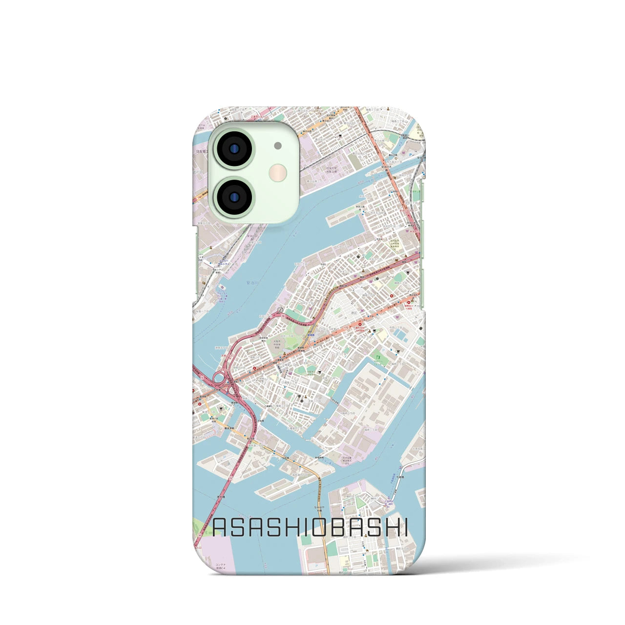 【朝潮橋】地図柄iPhoneケース（バックカバータイプ・ナチュラル）iPhone 12 mini 用