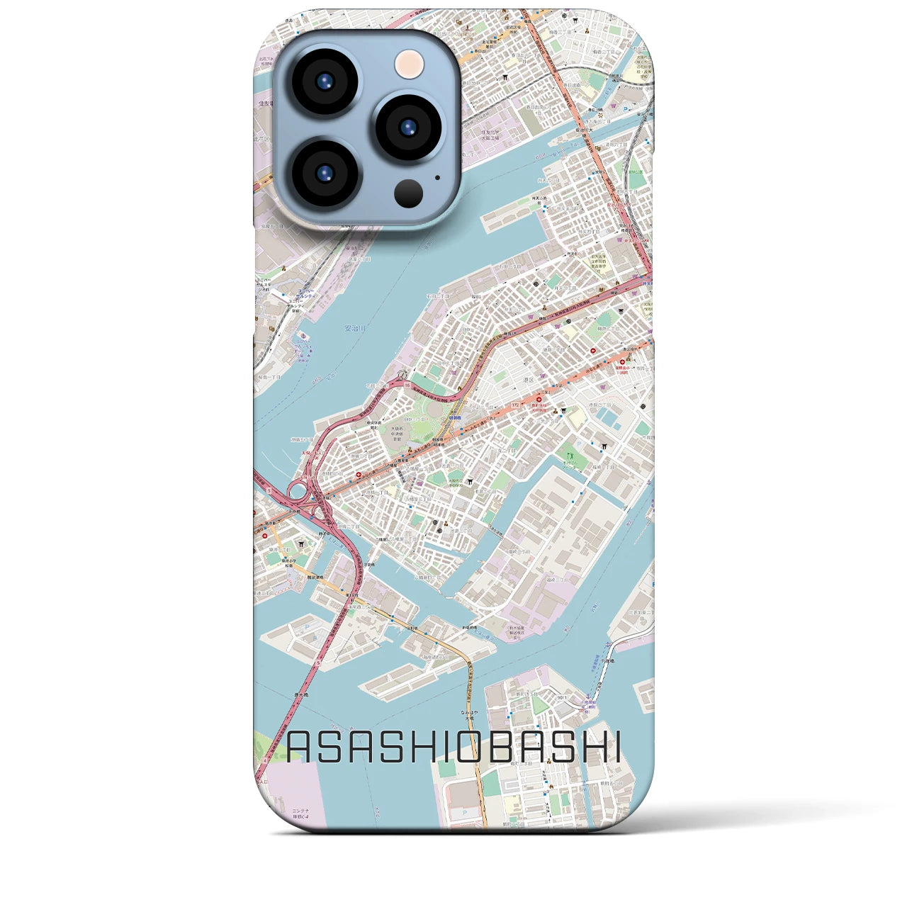 【朝潮橋】地図柄iPhoneケース（バックカバータイプ・ナチュラル）iPhone 13 Pro Max 用