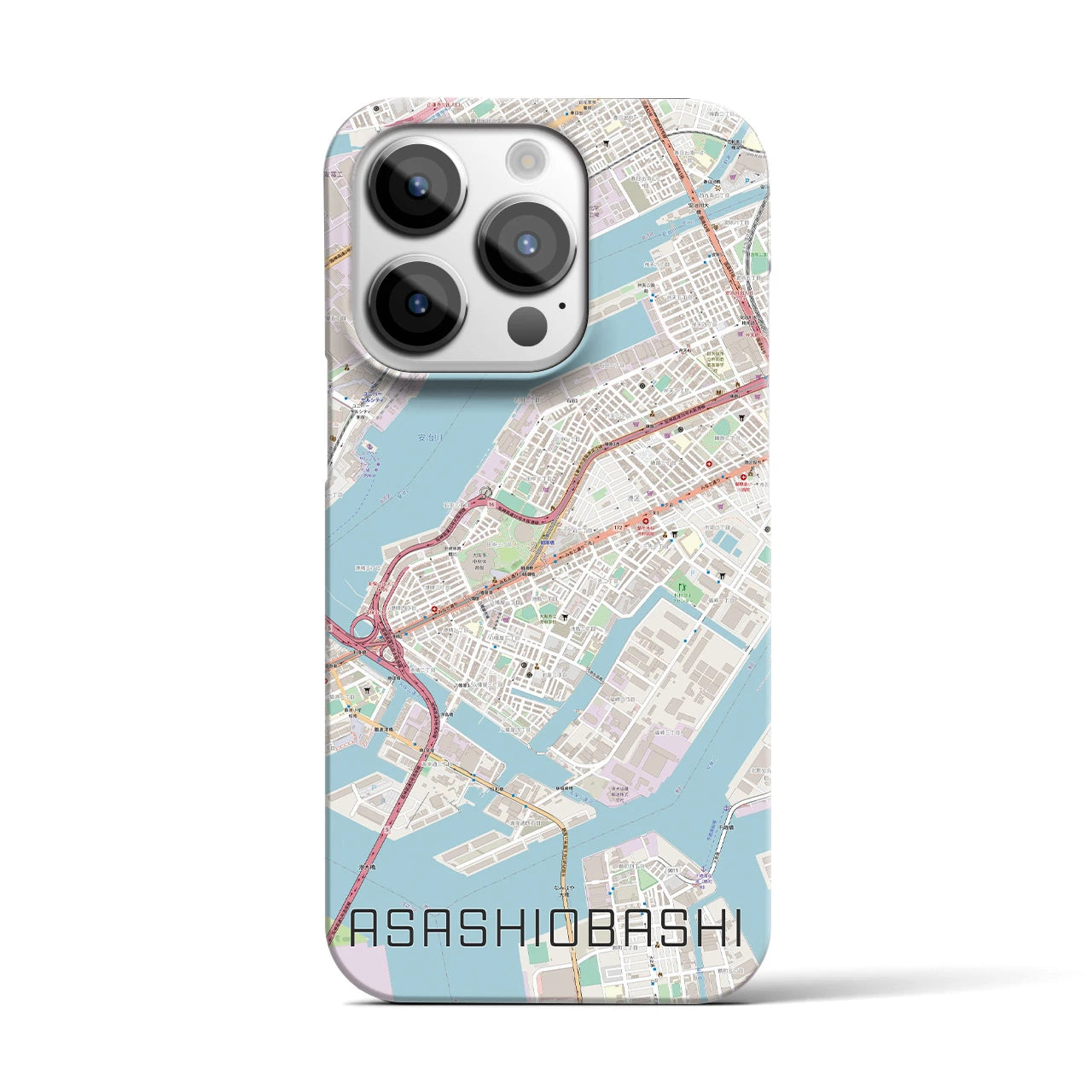 【朝潮橋】地図柄iPhoneケース（バックカバータイプ・ナチュラル）iPhone 14 Pro 用