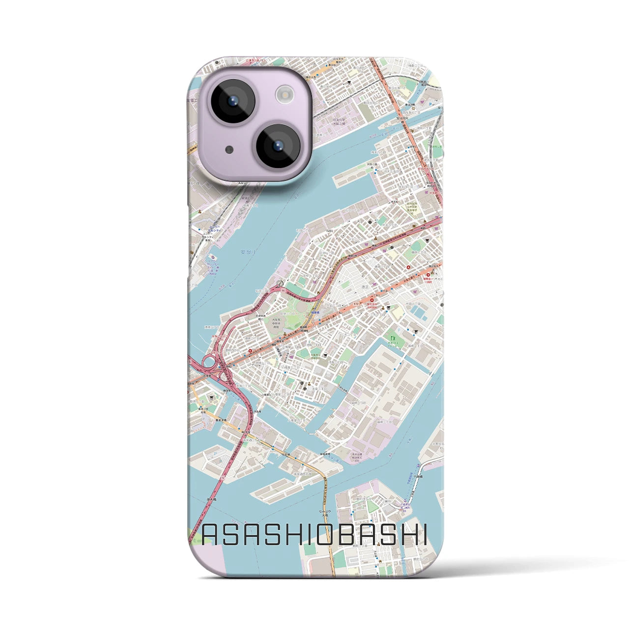 【朝潮橋】地図柄iPhoneケース（バックカバータイプ・ナチュラル）iPhone 14 用