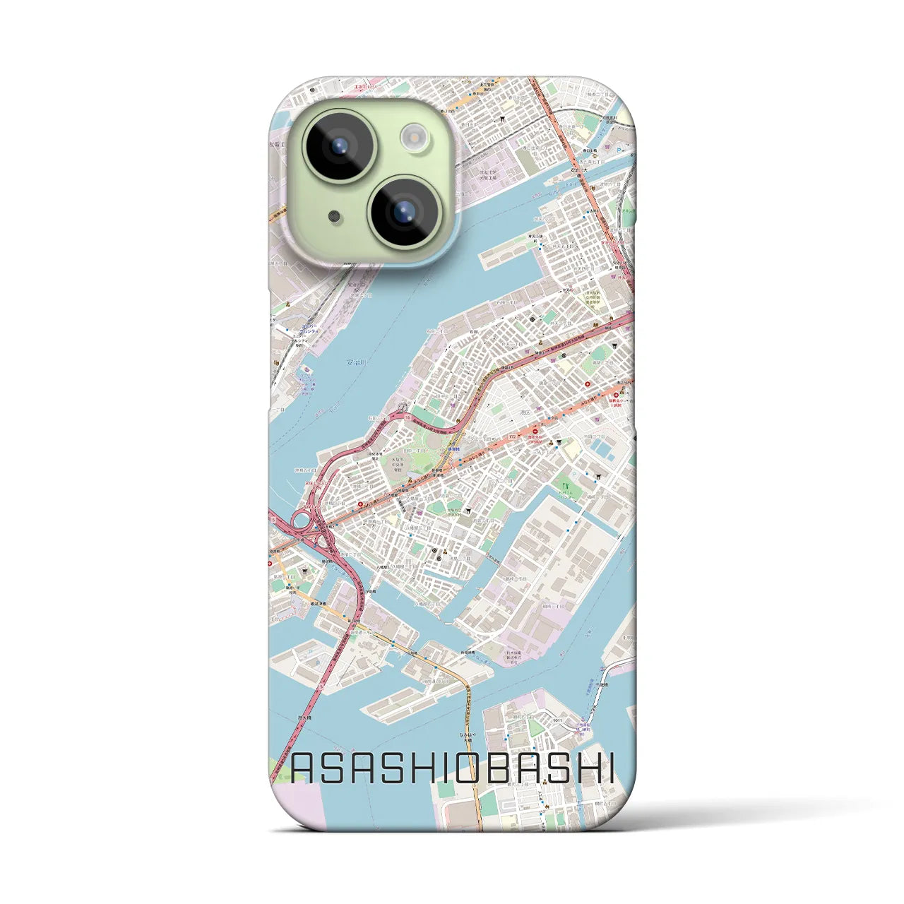 【朝潮橋】地図柄iPhoneケース（バックカバータイプ・ナチュラル）iPhone 15 用