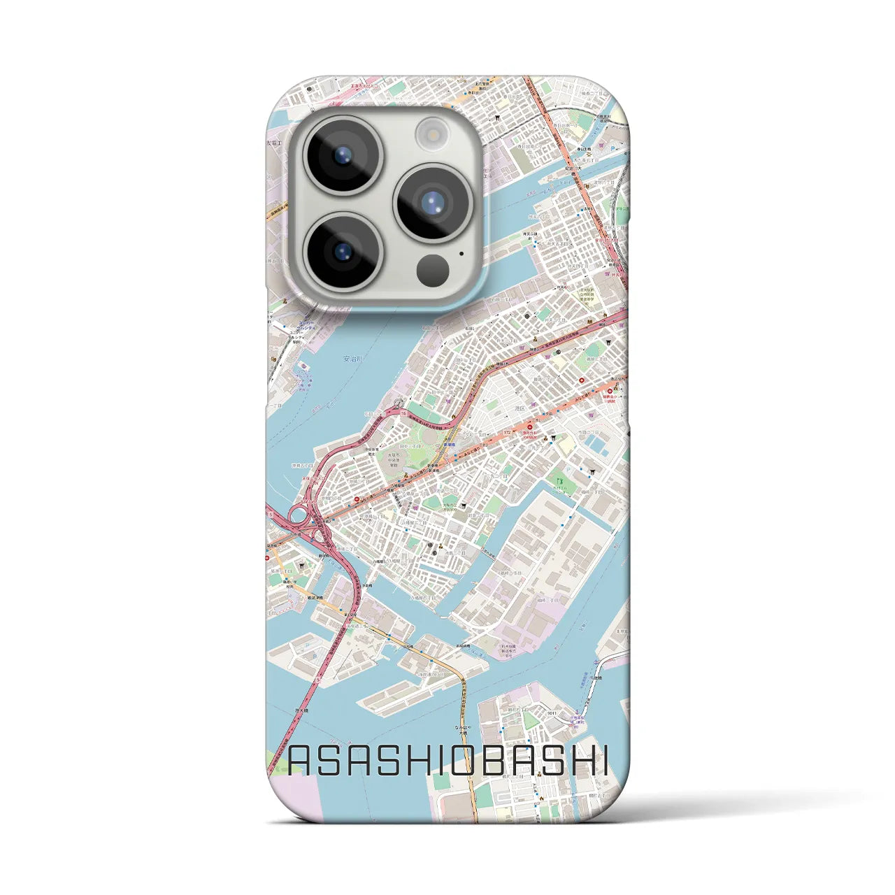 【朝潮橋】地図柄iPhoneケース（バックカバータイプ・ナチュラル）iPhone 15 Pro 用