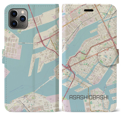 【朝潮橋（大阪府）】地図柄iPhoneケース（手帳タイプ）ナチュラル・iPhone 11 Pro Max 用